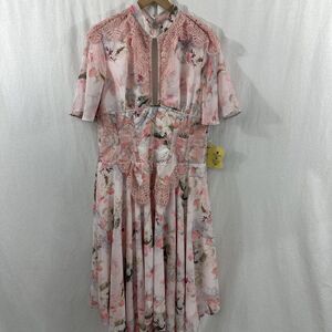 Corset Story Floral Pink Handkerchief Hem Dress Womens 36" Victorian Cottagecore